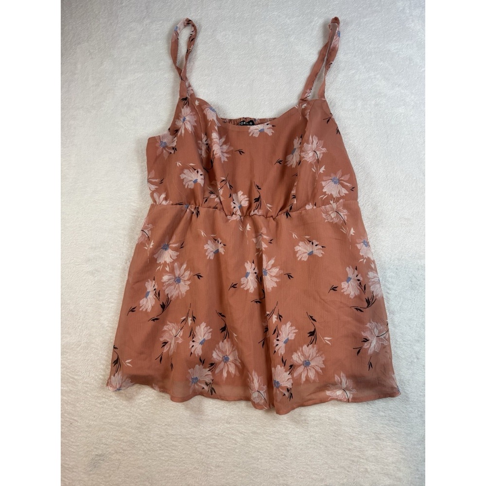 Torrid 1 Peach Babydoll Chiffon Floral Swing Cami Blouse Top Scoop Neck Smocked